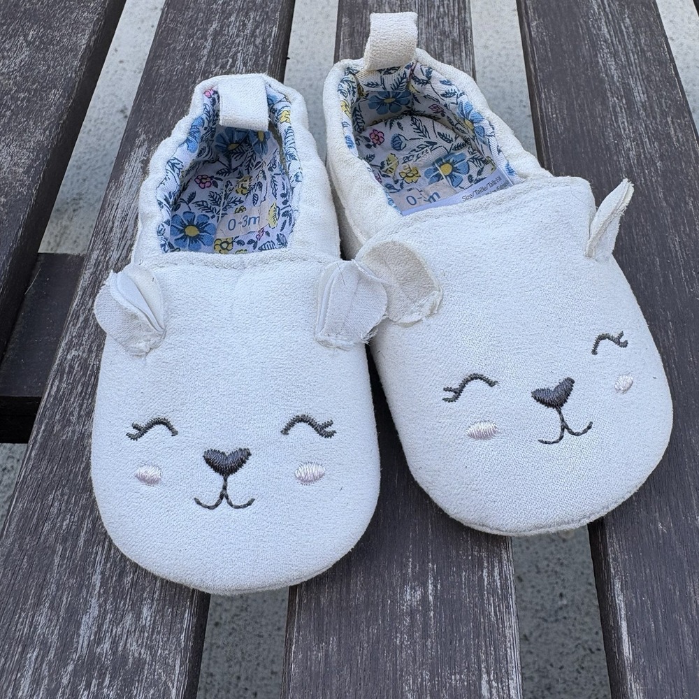 Carters Kids 0-3M White Crib Shoes Animal Core Faux Suede